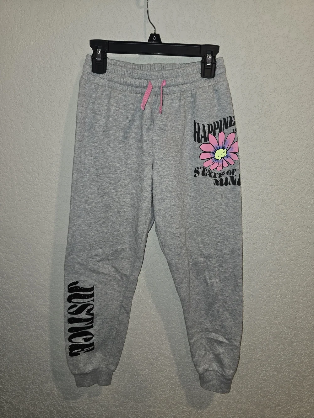 Justice Girls Graphic Jogger Sweatpants - Gray Heather - Size Medium (10)
